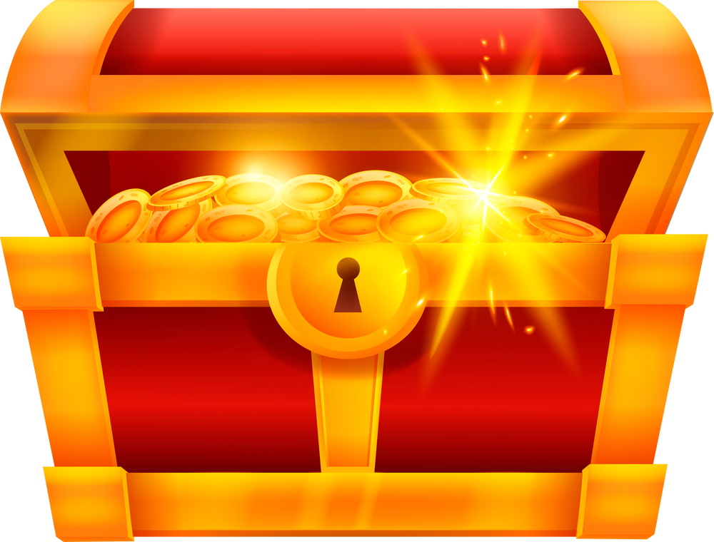 Red Full Open Treasure Chest Shiny Golden Coins Lock